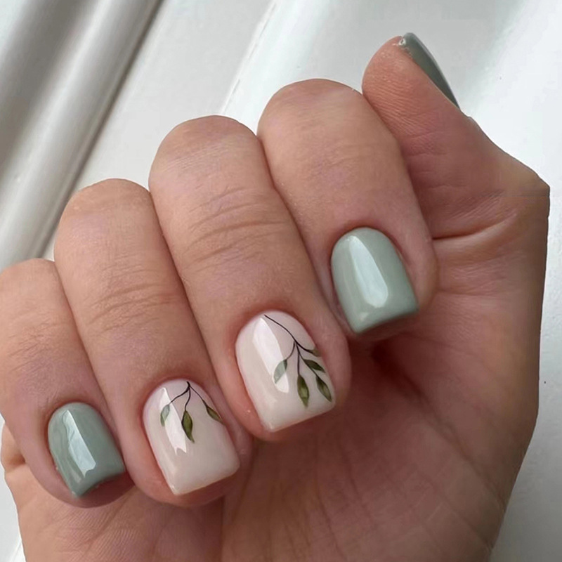 Nail Art Full Design - 24Pcs 재사용 가능한 가짜 손톱 녹색