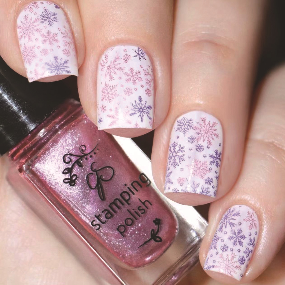 Nail Art Ombre Pink - 24pcs 여성용 눈송이 핑크 퍼플 옴브레