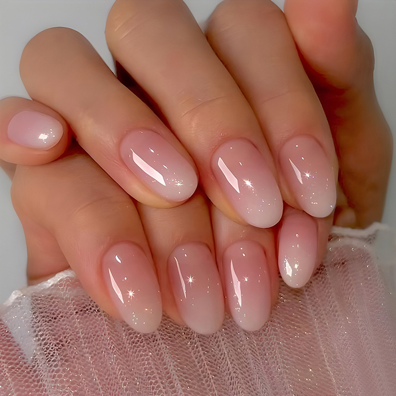 Nail Art Ombre Pink - 24개입 오벌형 짧은 핑크색 붙이는 네일,