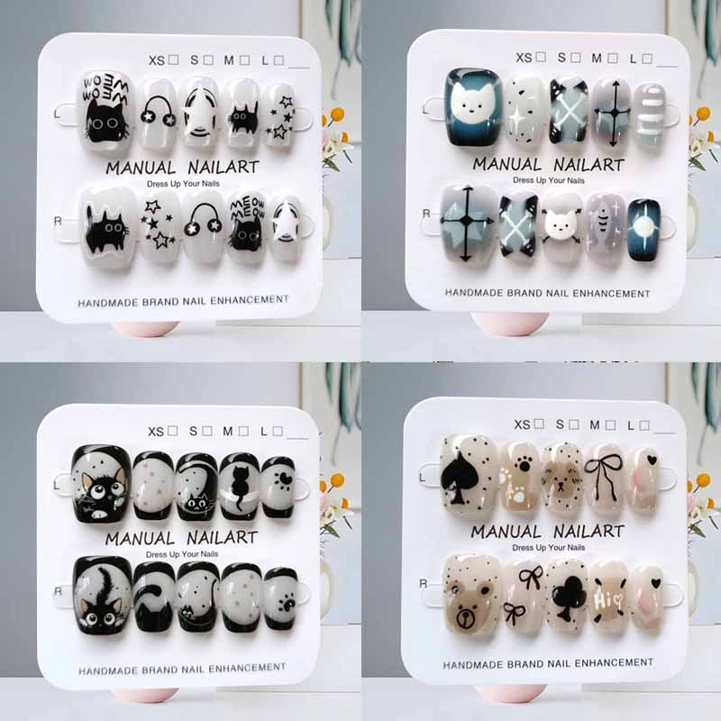Nail Art Cat Eye - 10개 귀여운 만화 검은 고양이 파란색