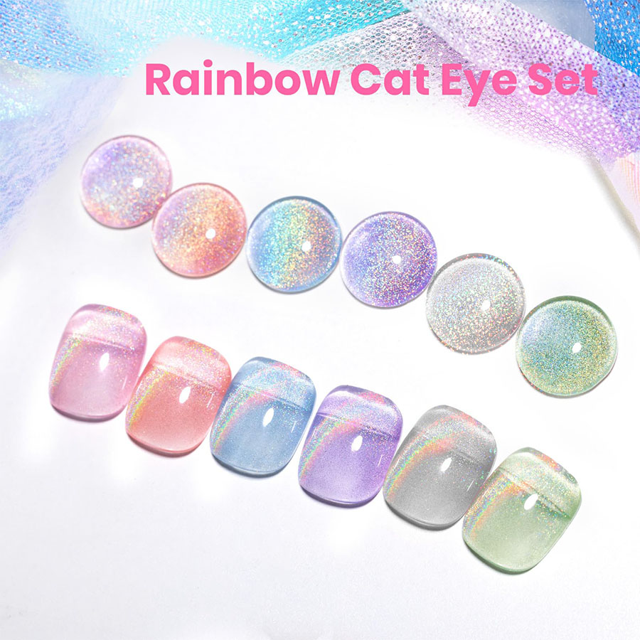 Nail Art Rainbow - 카지슈 1/6개 레인보우 캣아이 젤 네일