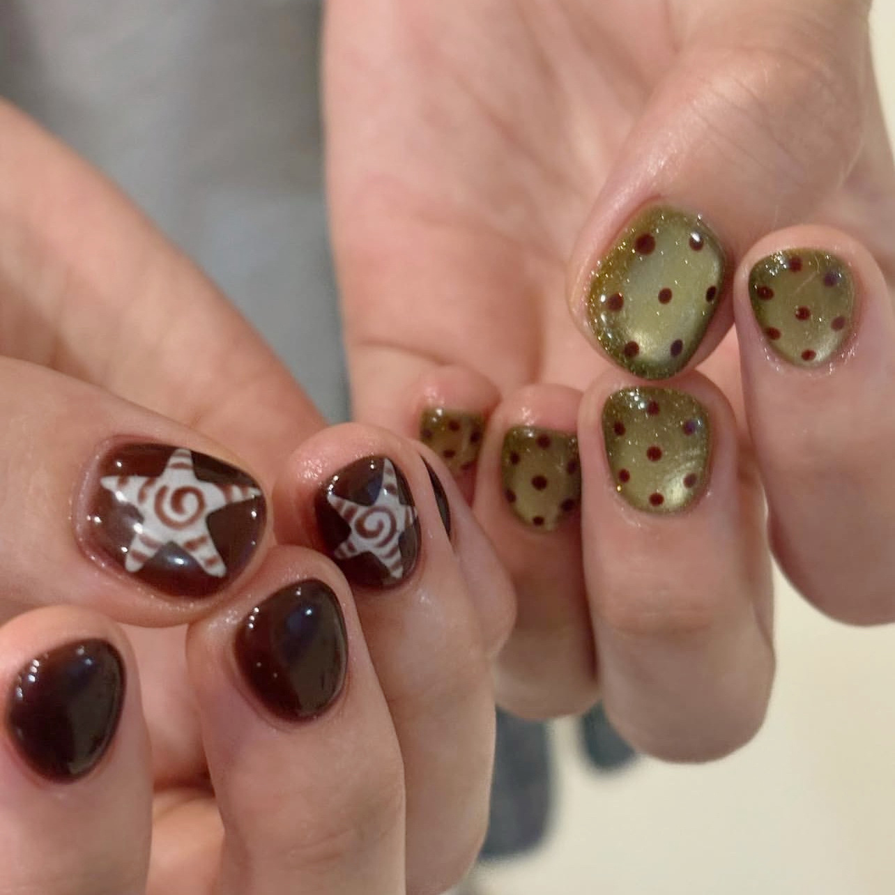 Nail Art Full Cat Eye - 10개 수제 짧은 프레스온 네일 레드
