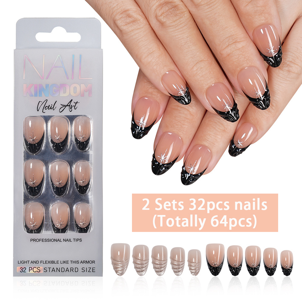 Nail Art Full Cat Eye - VITAGWX 64개 아몬드 프레스온 네일 2세트