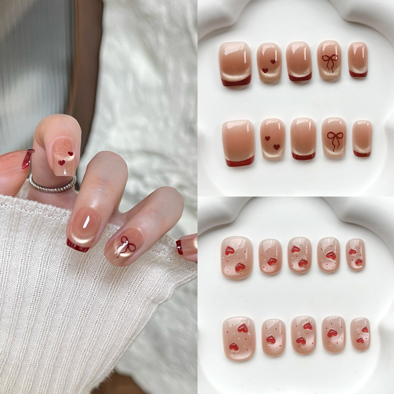 Nail Art Cat Eye - 10개 프랑스 스타일 귀여운 스윗하트 네일