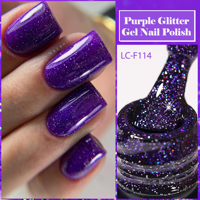 Nail Art Violet - LILYCUTE 퍼플 글리터 스팽글 젤 매니큐어