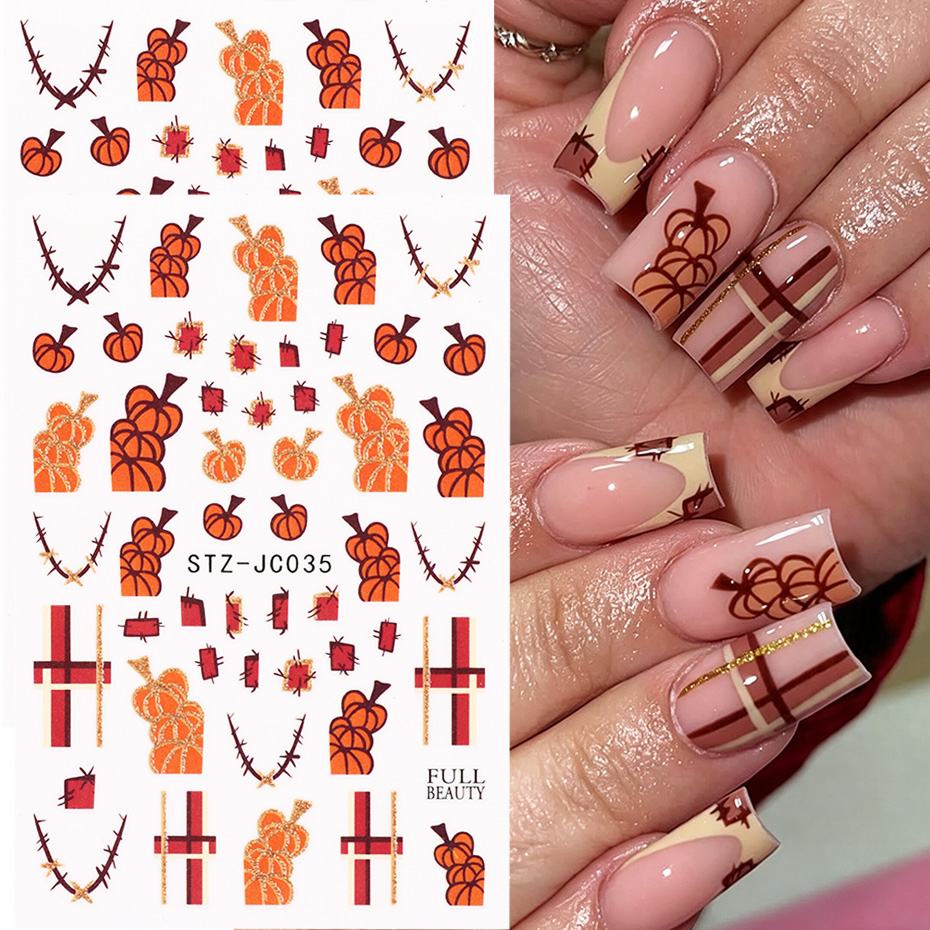Nail Art Full Design - 2pcs 호박 가시 할로윈 네일 아트