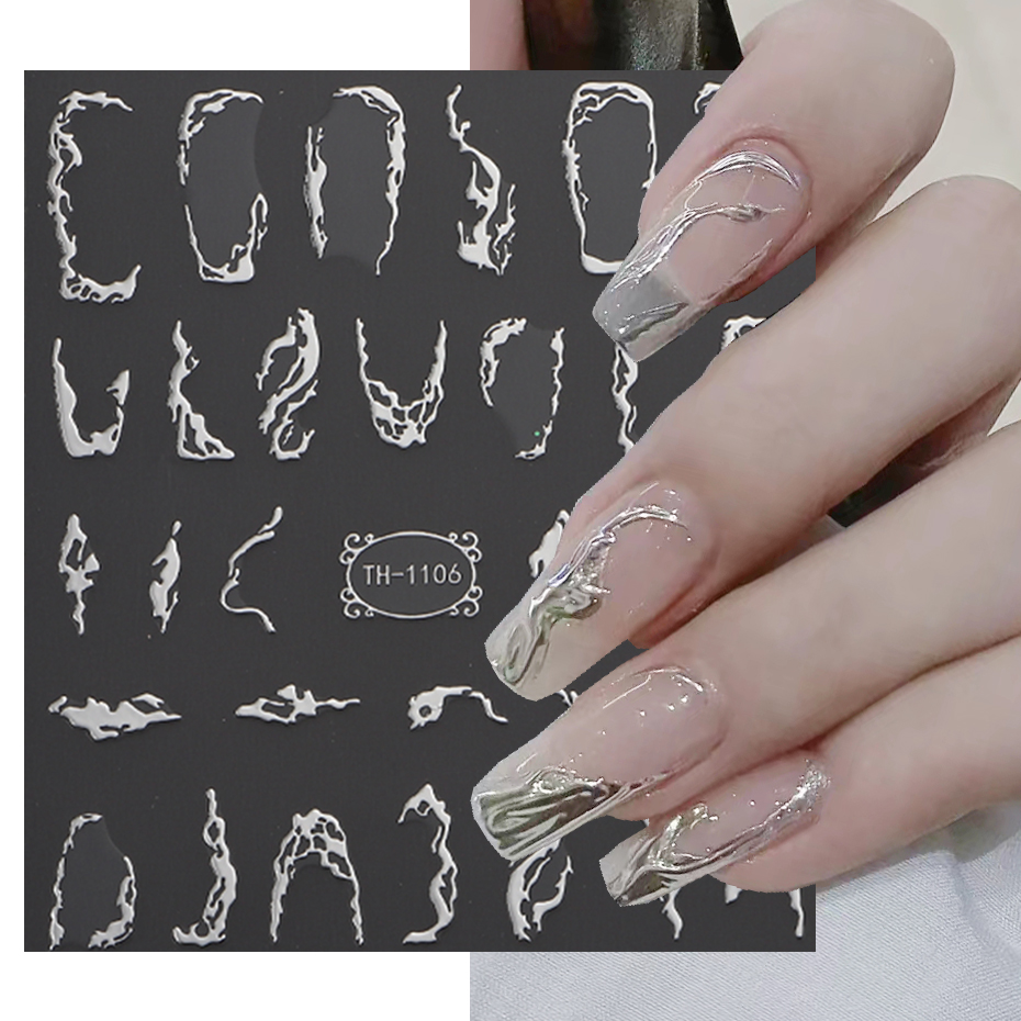 3D Metalic 라인 네일 스티커 은색 가시 포도  - Nail Art Full Design 리뷰 및 가격