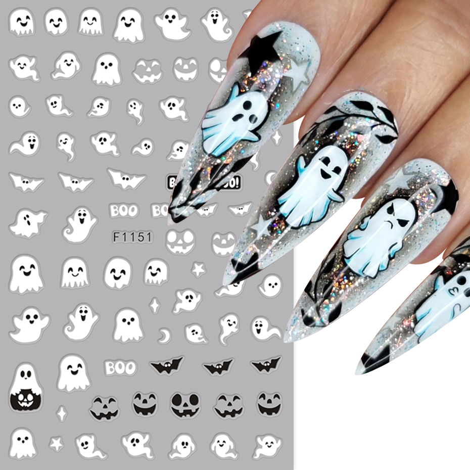 2개 야광 할로윈 무서운 네일 스티커 흰색 유령 호박  - Nail Art Full Design 리뷰 및 가격
