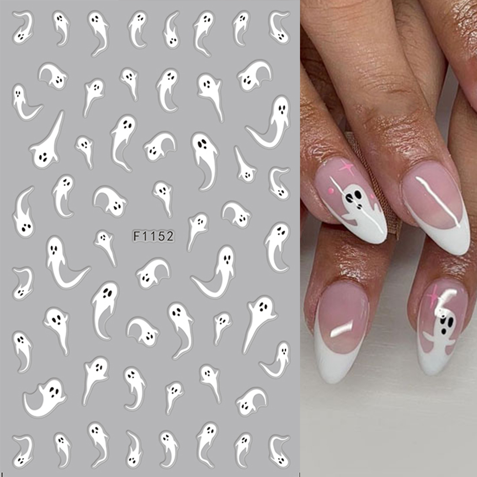 2개 야광 할로윈 무서운 네일 스티커 흰색 유령 호박  - Nail Art Full Design 리뷰 및 가격