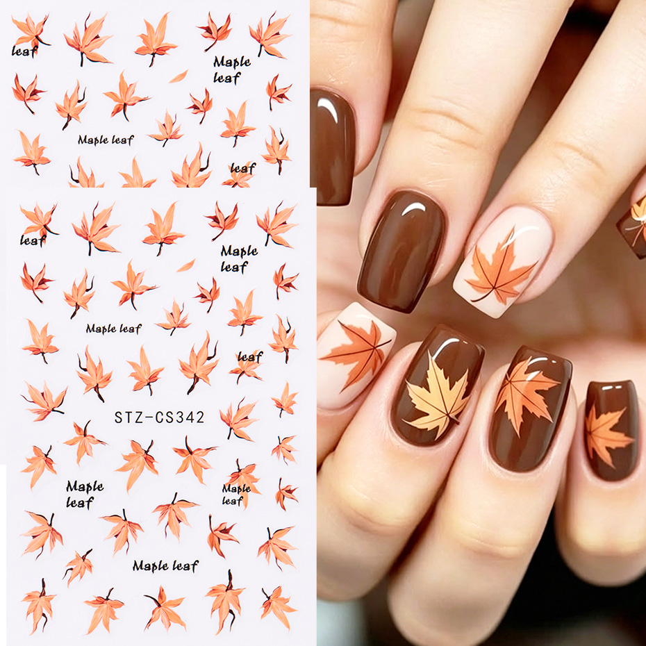2pcs 수채화 오렌지 레드 메이플 리프 네일 아트 스 - Nail Art Full Design 리뷰 및 가격