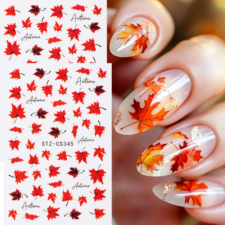 2pcs 수채화 오렌지 레드 메이플 리프 네일 아트 스 - Nail Art Full Design 리뷰 및 가격