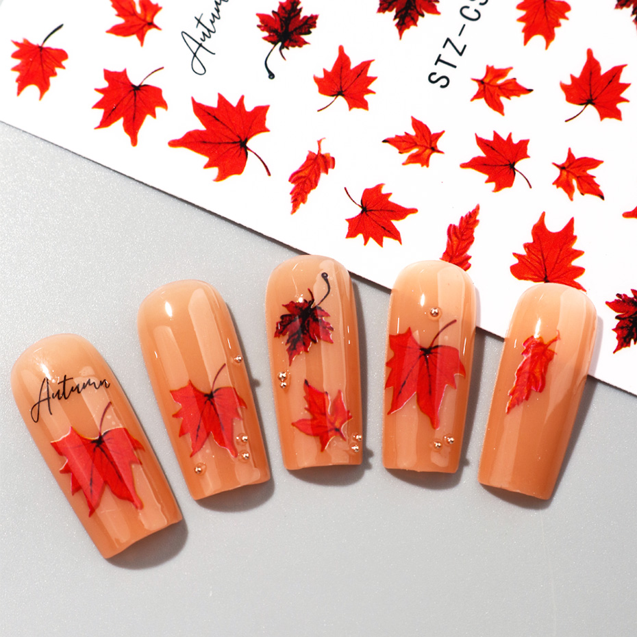2pcs 수채화 오렌지 레드 메이플 리프 네일 아트 스 - Nail Art Full Design 리뷰 및 가격