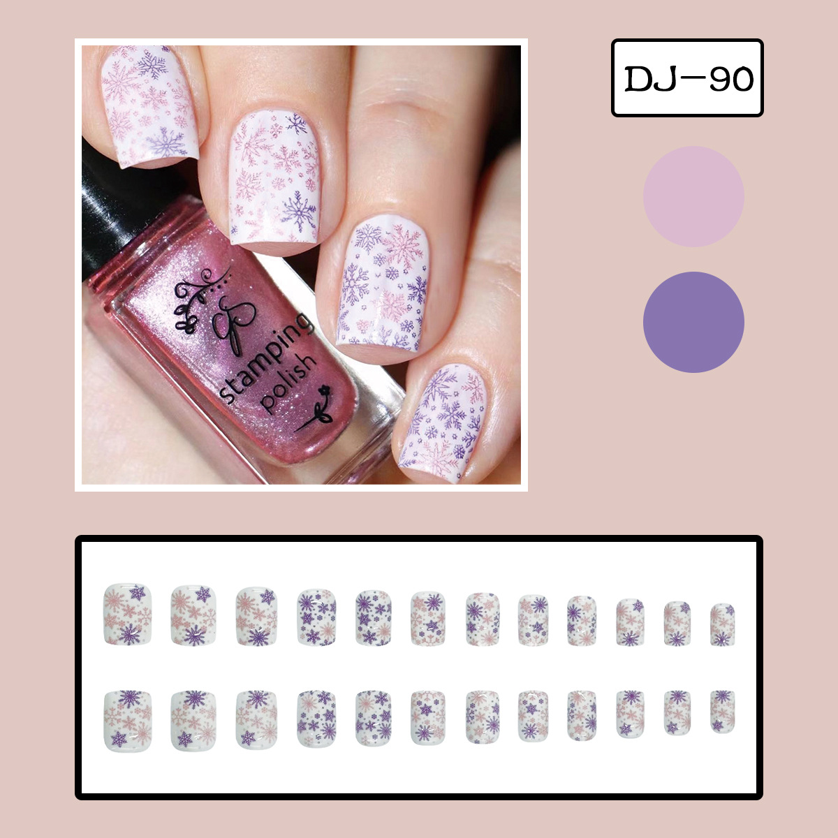 24pcs 여성용 눈송이 핑크 퍼플 옴브레 가짜 손톱  - Nail Art Ombre Pink 리뷰 및 가격