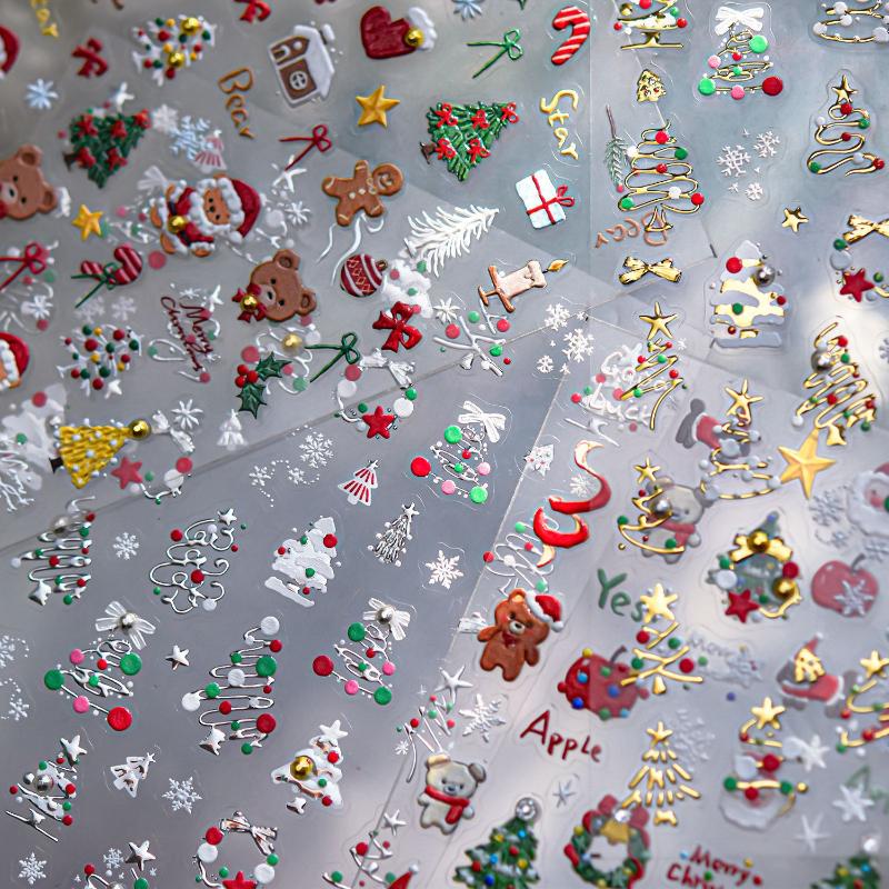 3D 크리스마스 네일 아트 스티커 글리터 골드 축제 패 - Nail Art Xmas Stickers 리뷰 및 가격