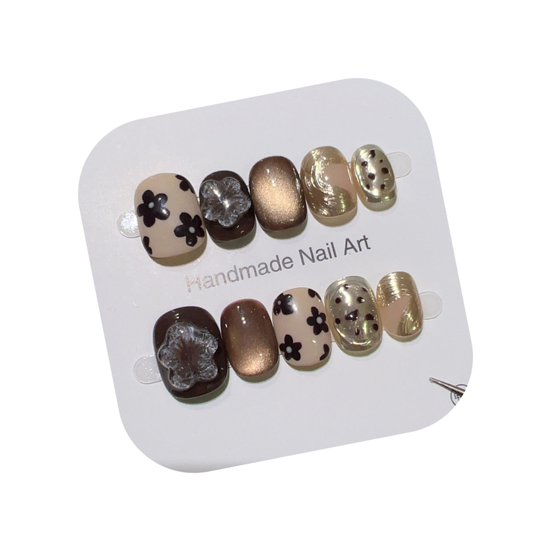 10개 수제 짧은 프레스온 네일 레트로 브라운 캣아이  - Nail Art Full Cat Eye 리뷰 및 가격