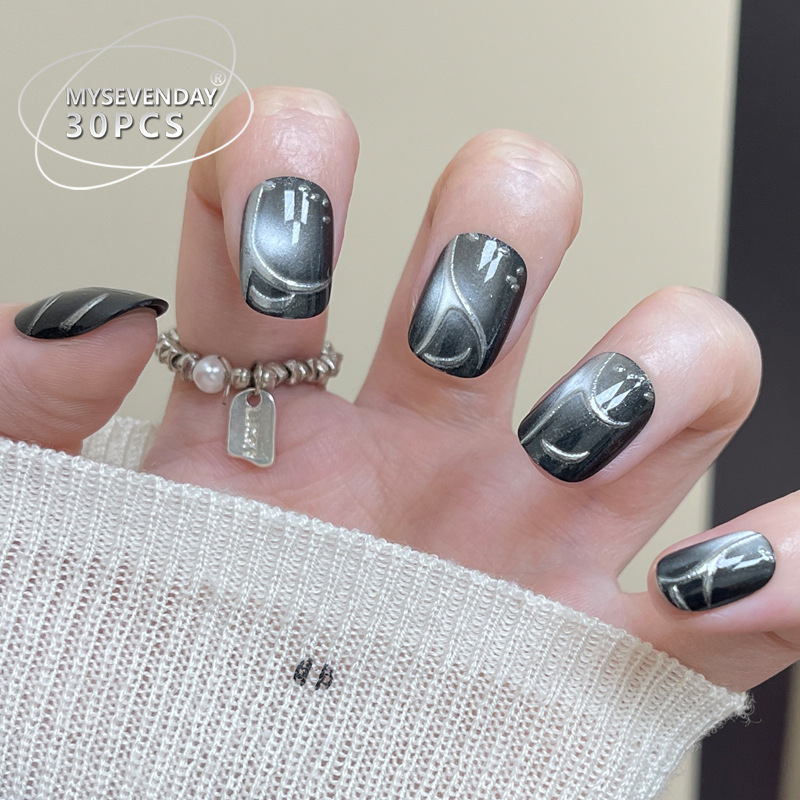고급스러운 느낌의 프랑스 수제 검은색 인조 손톱 30개 - Nail Art Full Cat Eye 리뷰 및 가격