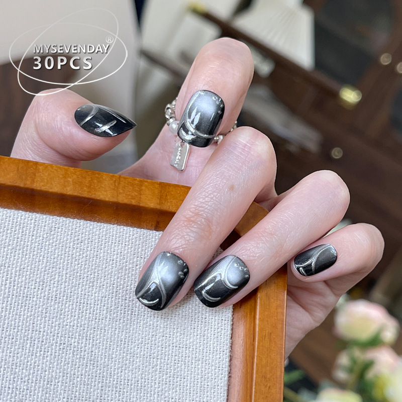 고급스러운 느낌의 프랑스 수제 검은색 인조 손톱 30개 - Nail Art Full Cat Eye 리뷰 및 가격