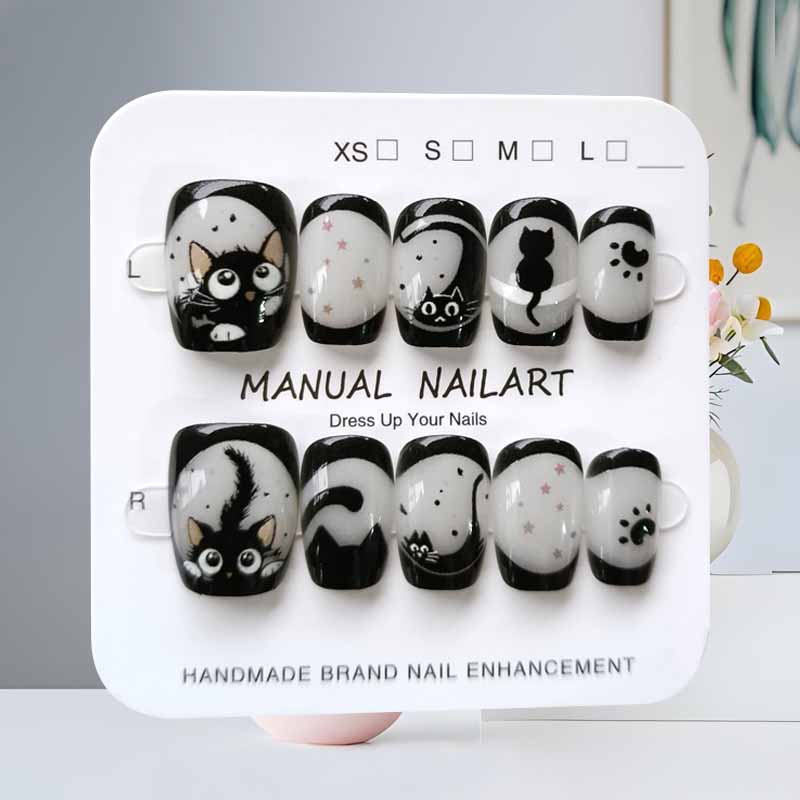 10개 귀여운 만화 검은 고양이 파란색 회색 기하학 수 - Nail Art Cat Eye 리뷰 및 가격