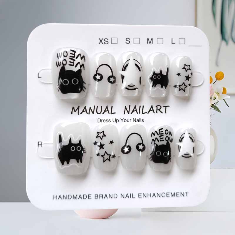 10개 귀여운 만화 검은 고양이 파란색 회색 기하학 수 - Nail Art Cat Eye 리뷰 및 가격