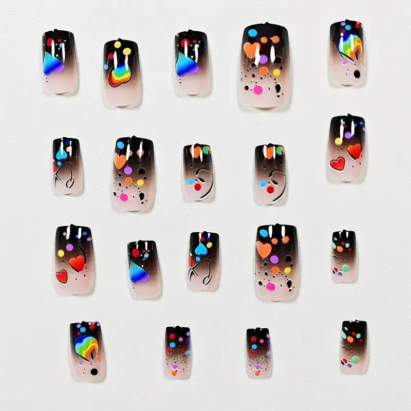 24개입 누드 프레스온 네일 짧은 스퀘어 모양 레인보우 - Nail Art Rainbow 리뷰 및 가격