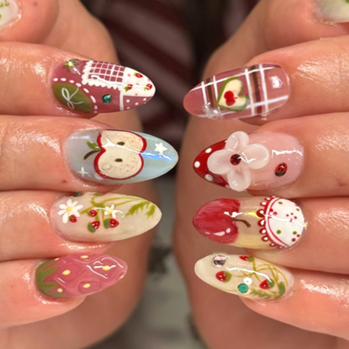24개 꽃무늬 롱 아몬드 프레스온 네일 세트 재사용 가 - Nail Art Full Design 리뷰 및 가격