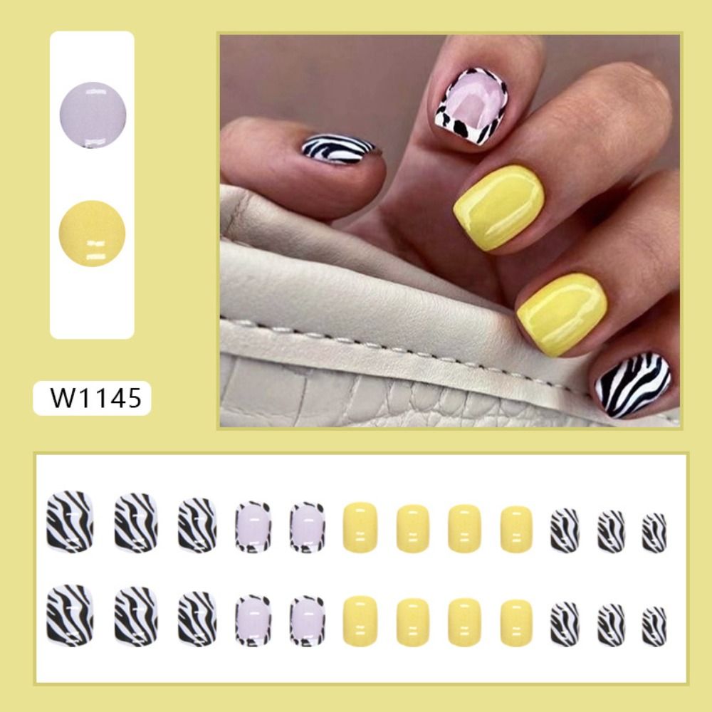 새로운 짧은 라운드 가짜 손톱 얼룩말 줄무늬 가짜 손톱 - Nail Art Zebra 리뷰 및 가격