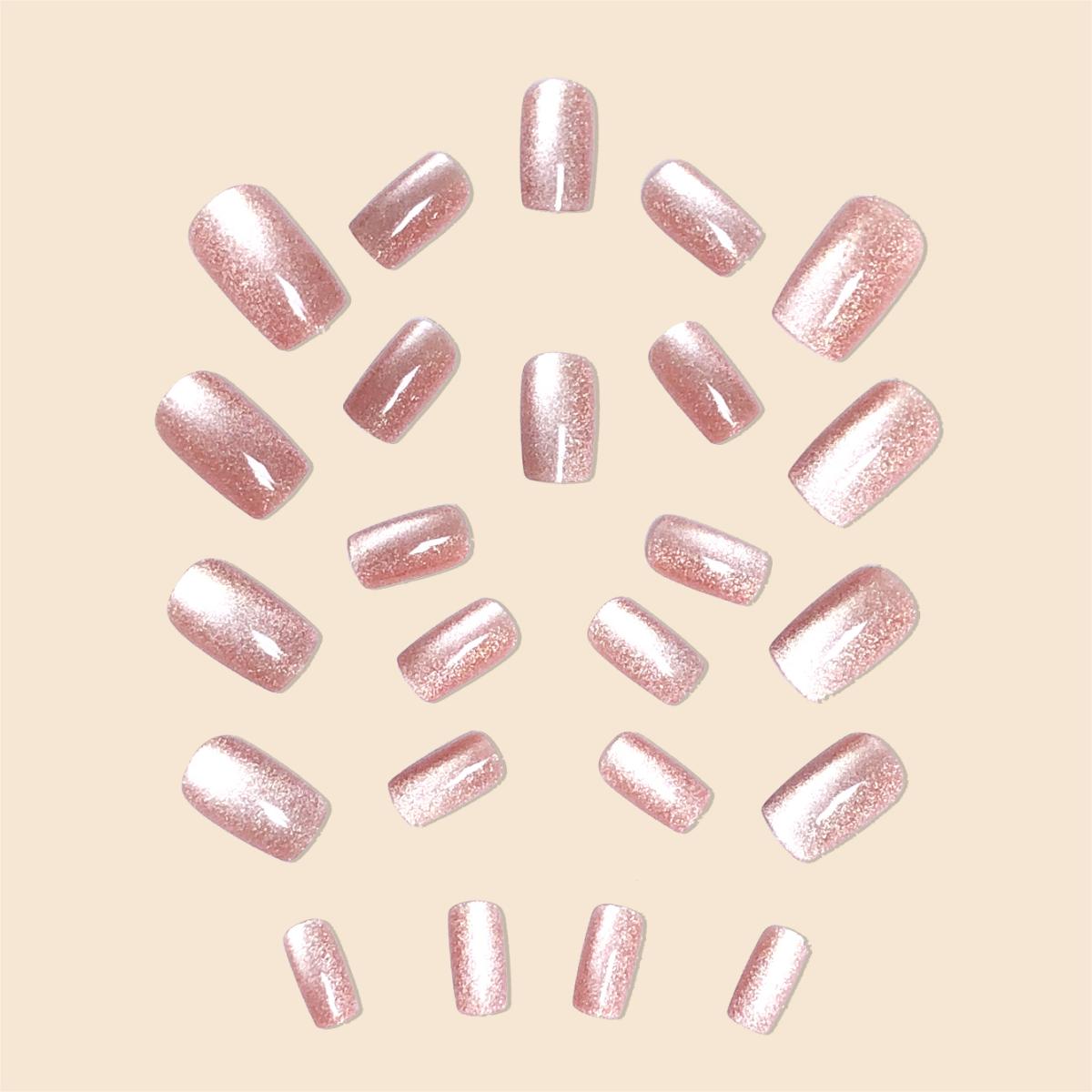 패션 트렌드 여자 여자 24 개/대 중간 사각형 핑크  - Nail Art Full Cat Eye 리뷰 및 가격