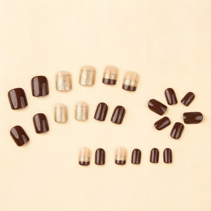 여성용 짧은 사각형 가짜 손톱, 광택 있는 갈색 팁,  - Nail Art Full Design 리뷰 및 가격