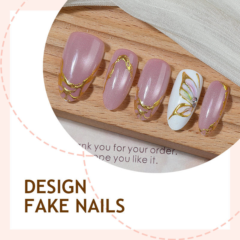 캣아이 아몬드 모양 가짜 손톱 골든 버터플라이 패턴 심 - Nail Art Full Cat Eye 리뷰 및 가격