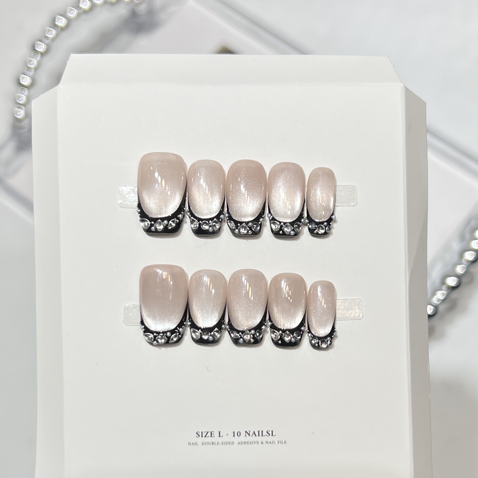 10개 블랙 캣아이 프레스온 네일 프렌치 라인스톤 매니 - Nail Art Full Cat Eye 리뷰 및 가격