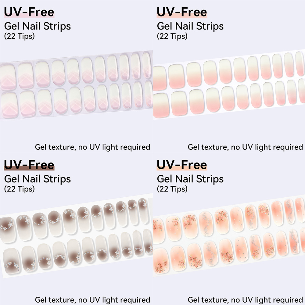 UV 프리 젤 네일 스트립 22팁 프레스온 젤 네일 스 - Nail Art Ombre Pink 리뷰 및 가격