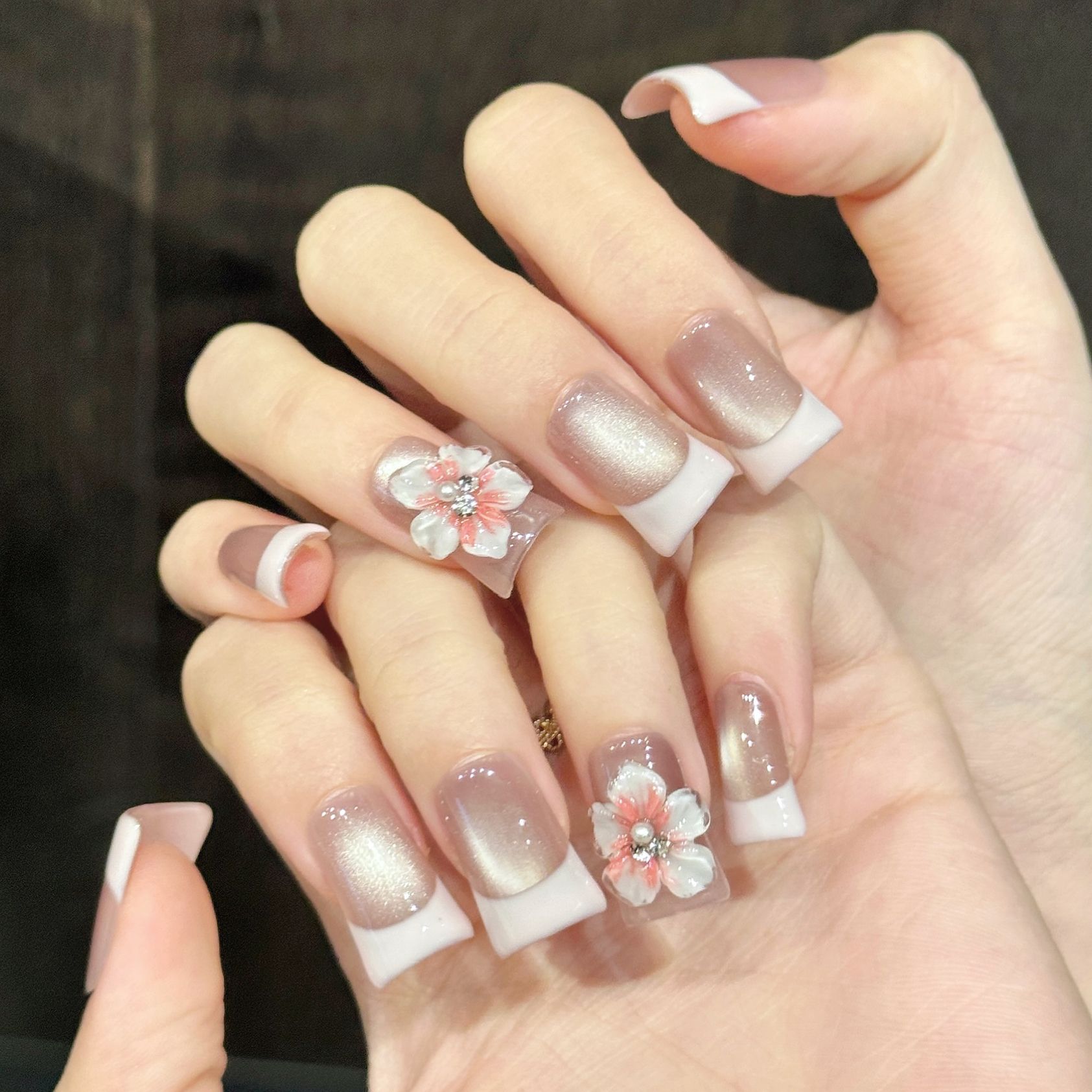 10개 누드 핑크 캣아이 프렌치 핸드메이드 네일 3D  - Nail Art Full Cat Eye 리뷰 및 가격