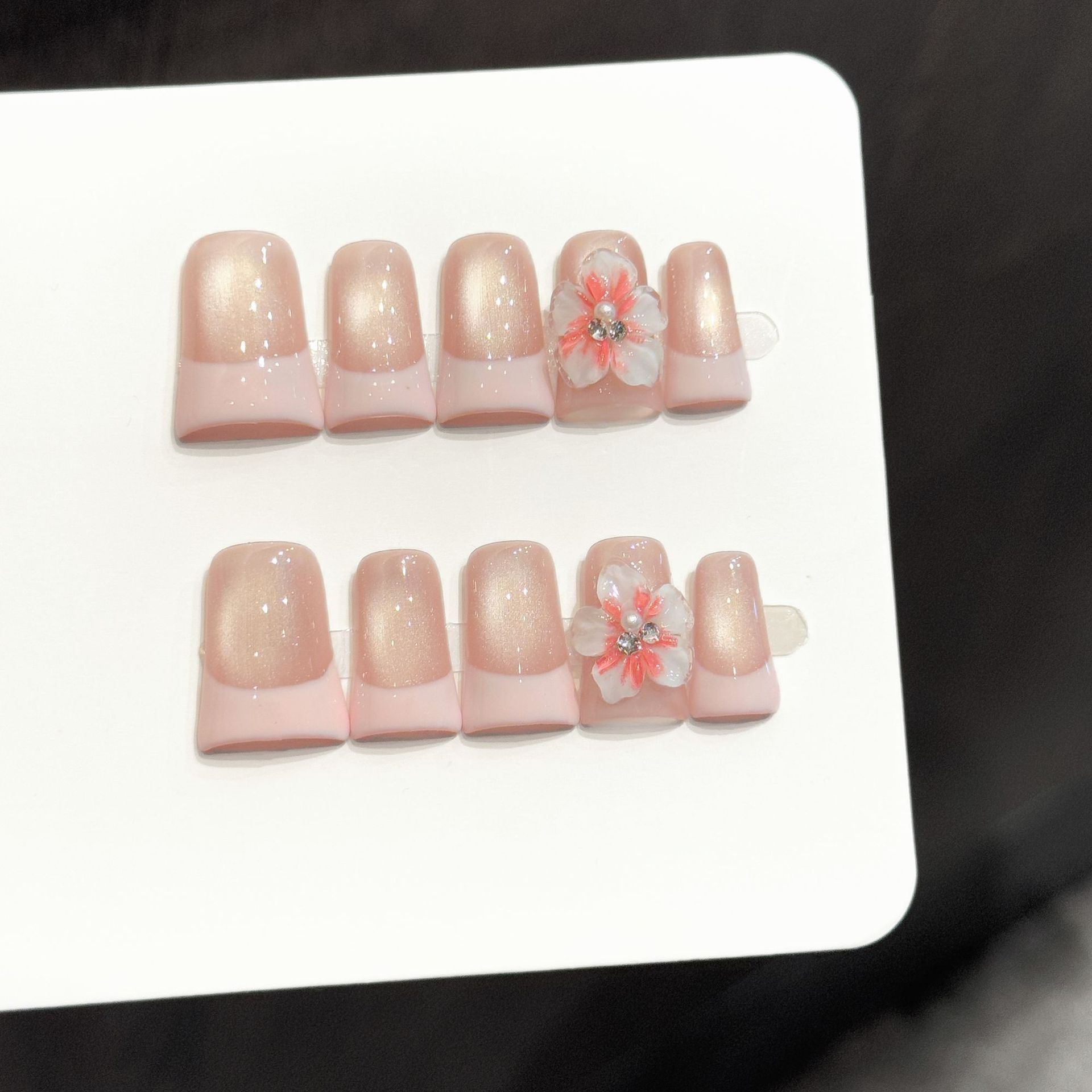 10개 누드 핑크 캣아이 프렌치 핸드메이드 네일 3D  - Nail Art Full Cat Eye 리뷰 및 가격