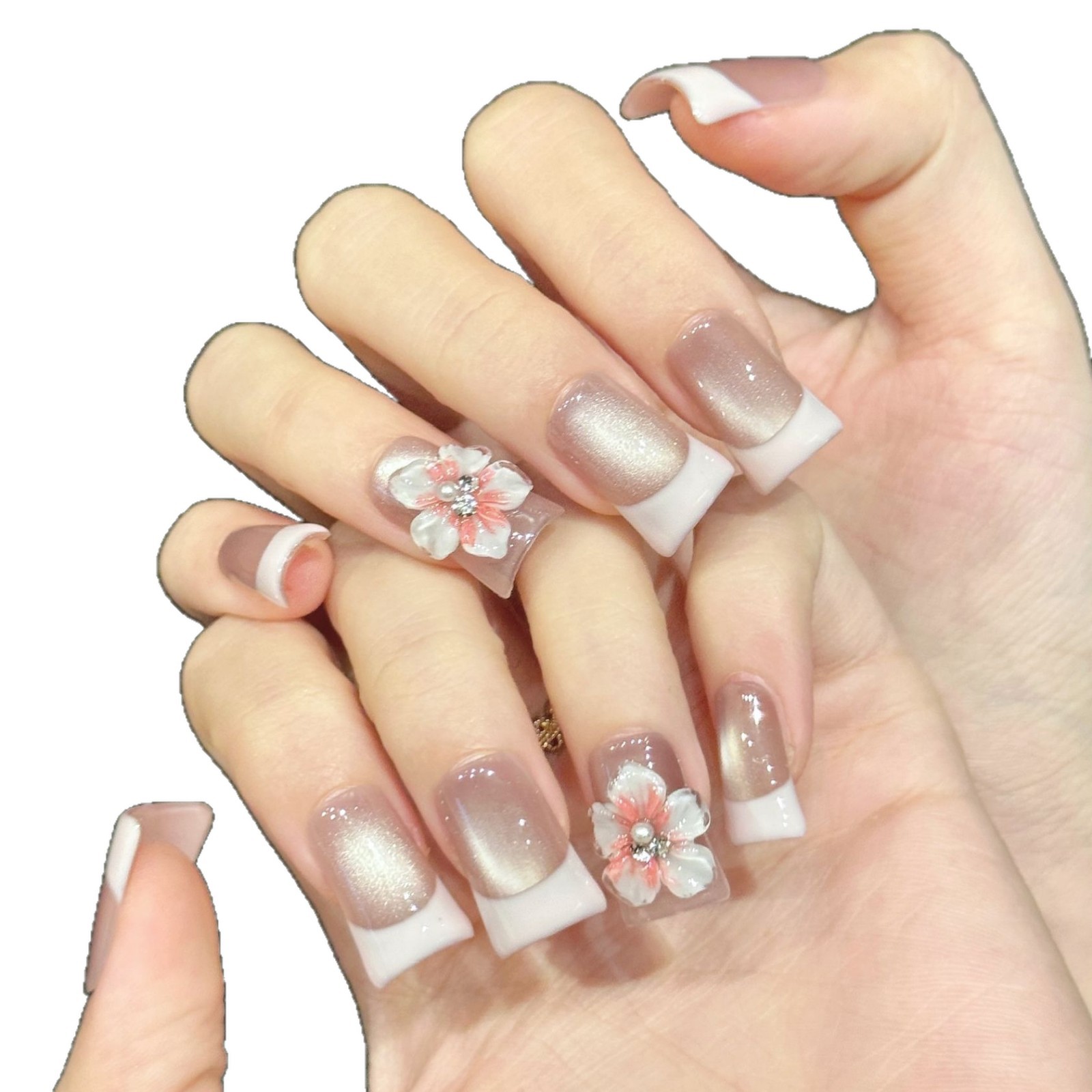 10개 누드 핑크 캣아이 프렌치 핸드메이드 네일 3D  - Nail Art Full Cat Eye 리뷰 및 가격