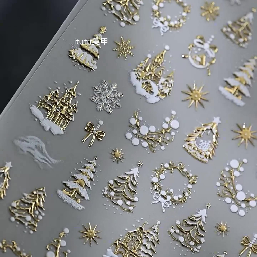 1개 5D 골드 스노우 크리스마스 트리 리스 네일 아트 - Nail Art Xmas Stickers 리뷰 및 가격