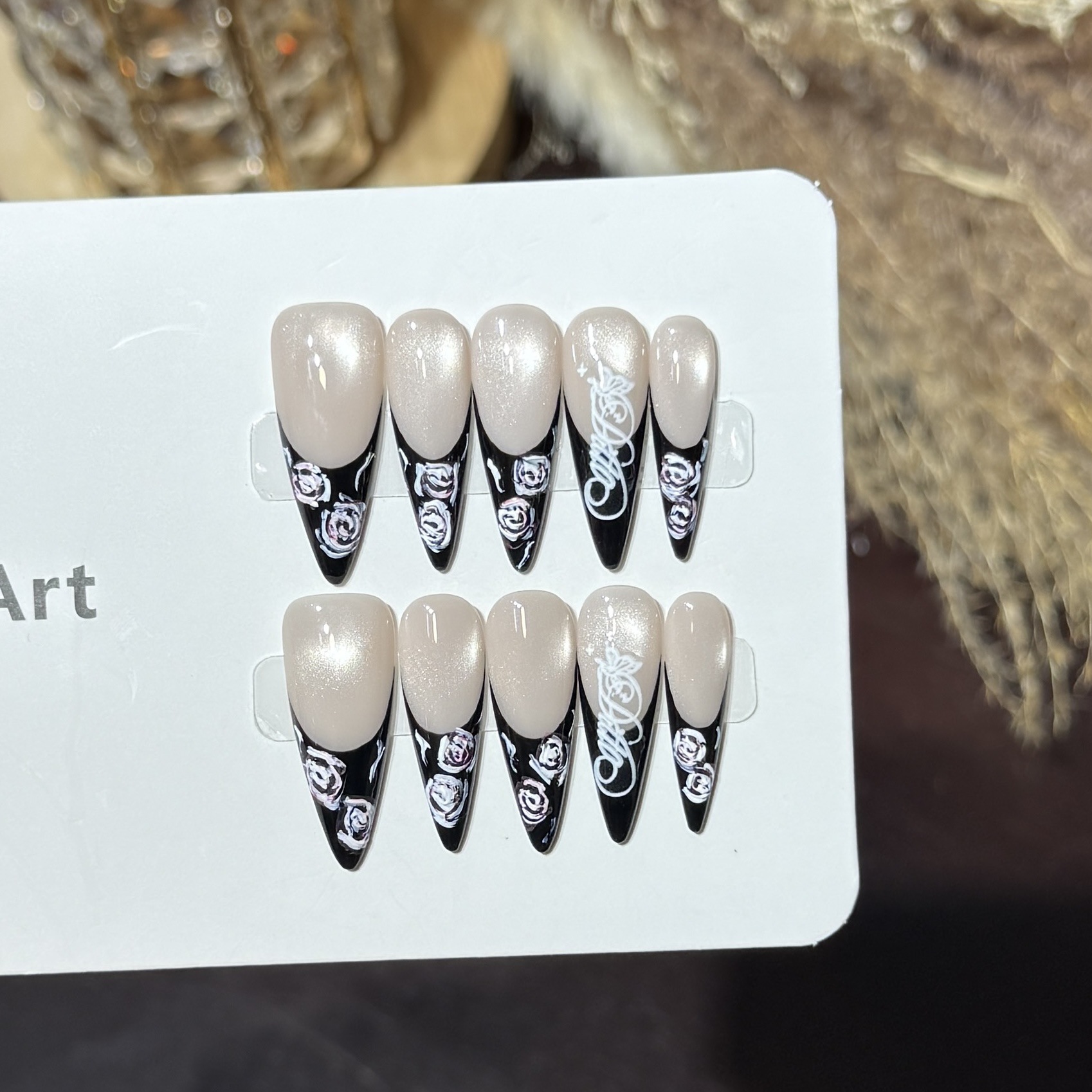 10개 수제 롱팁 프레스온 네일, 캣아이 블랙 프렌치  - Nail Art Full Cat Eye 리뷰 및 가격