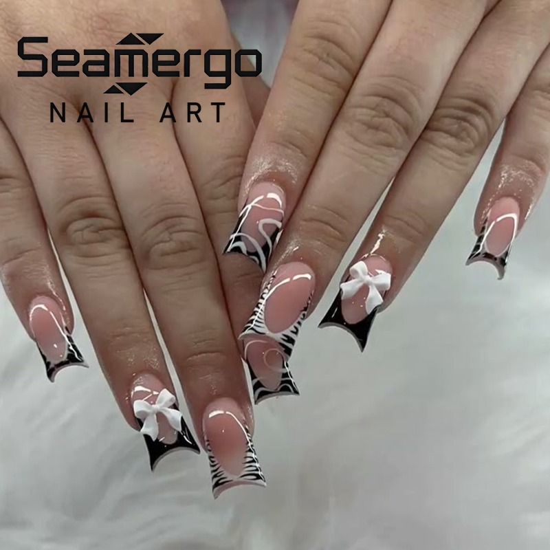 24개 심플 블랙 덕빌 네일팁, 스윗 쿨 지브라 패턴, - Nail Art Zebra 리뷰 및 가격