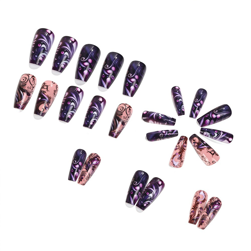 여성 및 소녀용 중간 길이의 가짜 손톱, 패션 퍼플 블 - Nail Art Full Design 리뷰 및 가격