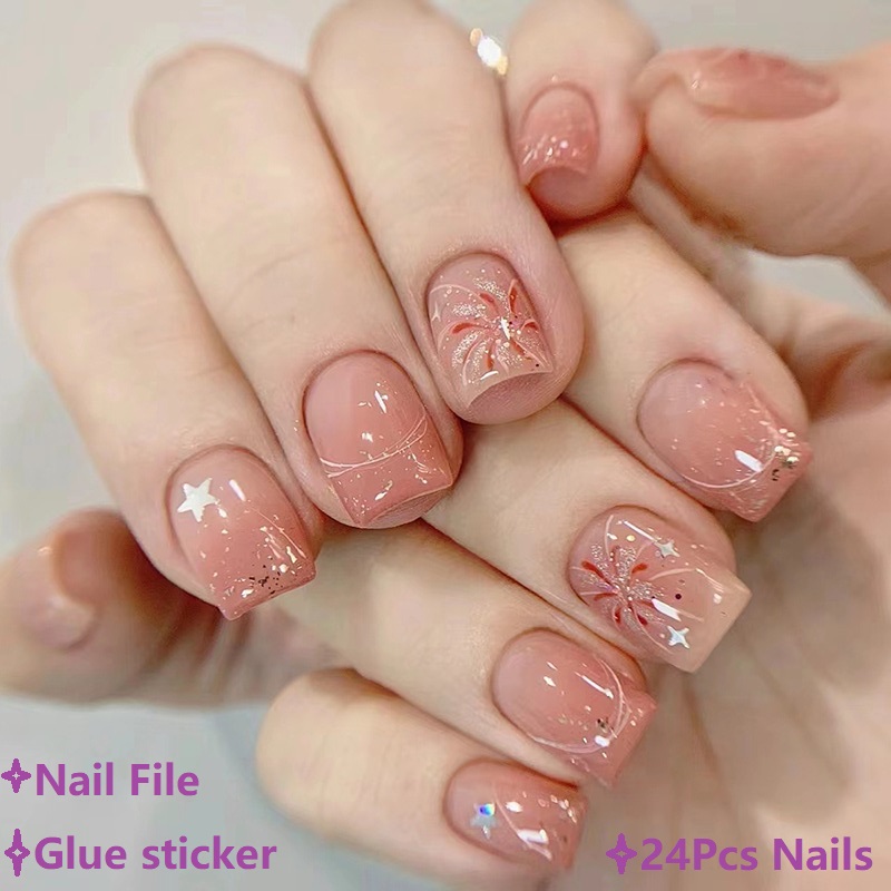 짧은 핑크색 프레스온 네일 심플 옴브레 스프링 인조 네 - Nail Art Ombre Pink 리뷰 및 가격