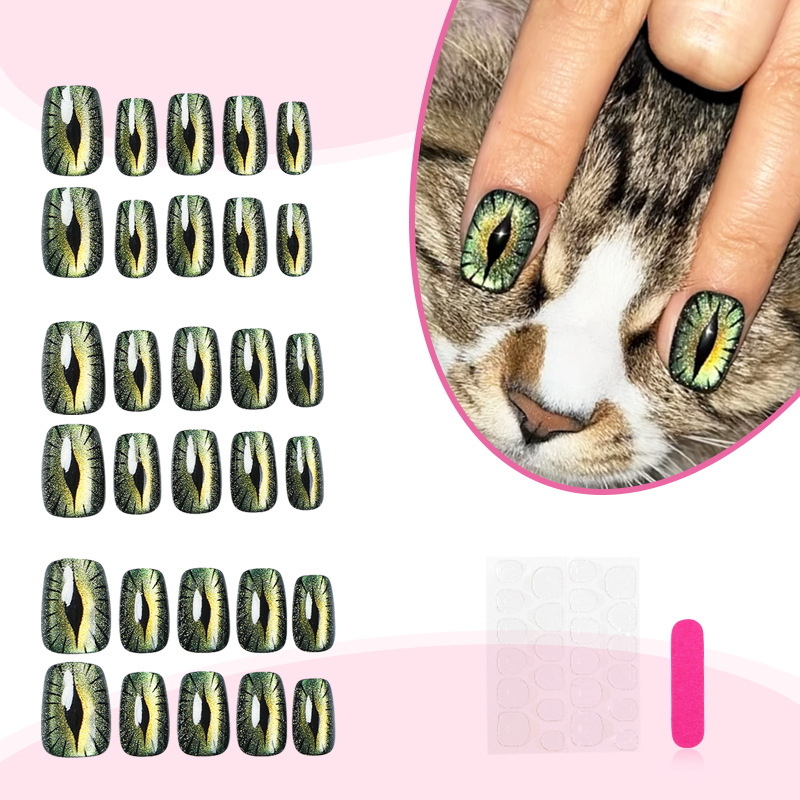 여성용 짧은 가짜 손톱, 반짝이는 캣아이 글로시 쉬머  - Nail Art Full Cat Eye 리뷰 및 가격