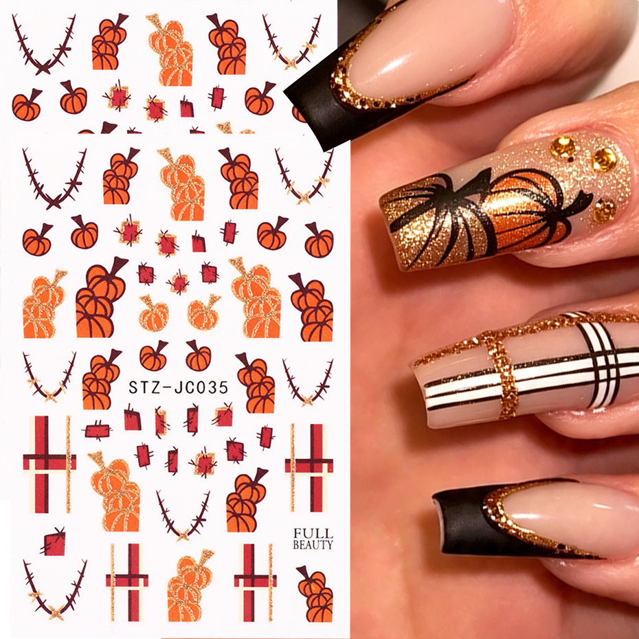 2pcs 호박 가시 할로윈 네일 아트 스티커 갈색 가을 - Nail Art Full Design 리뷰 및 가격