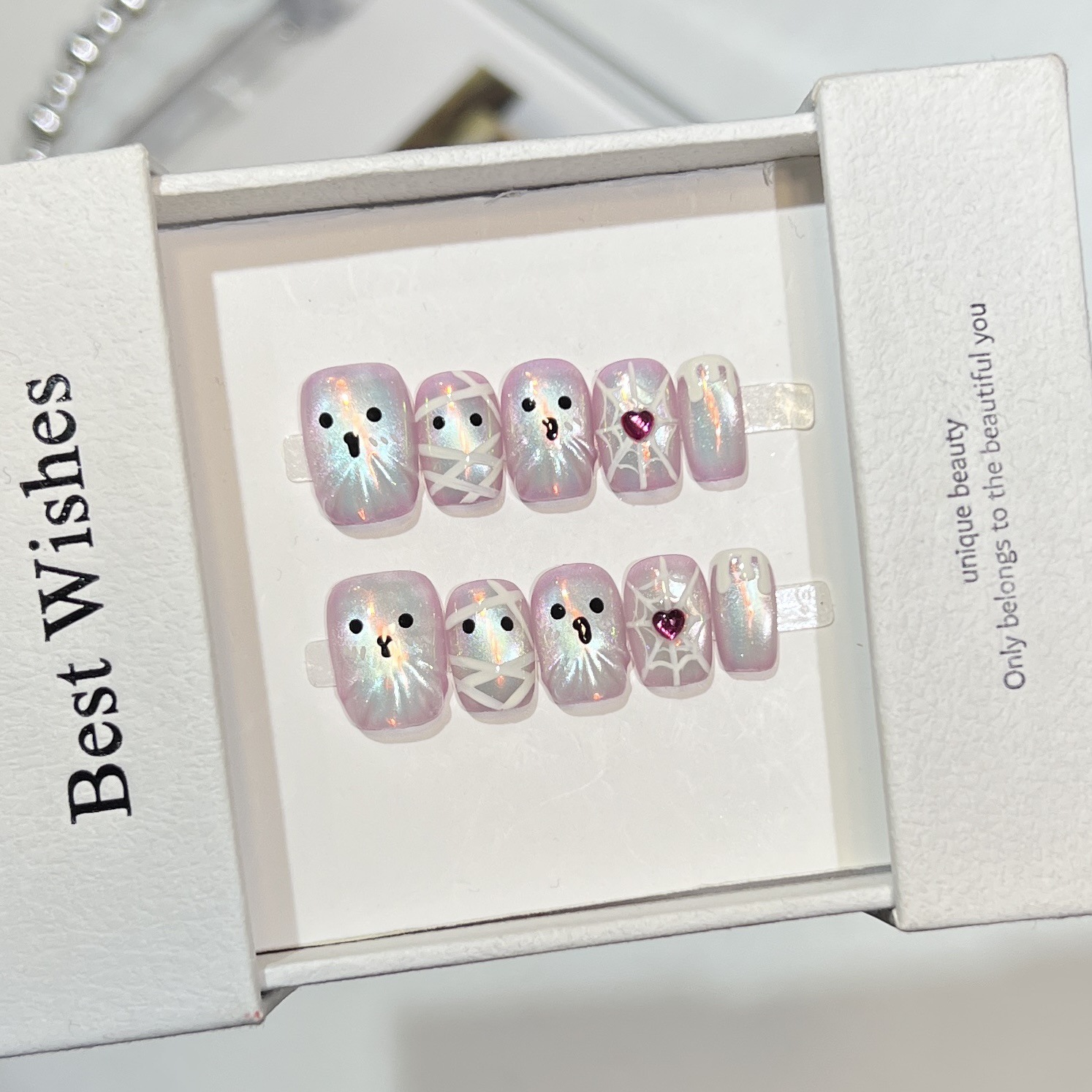 10개 수제 짧은 프레스온 네일 반짝이는 고양이 눈 할 - Nail Art Full Cat Eye 리뷰 및 가격