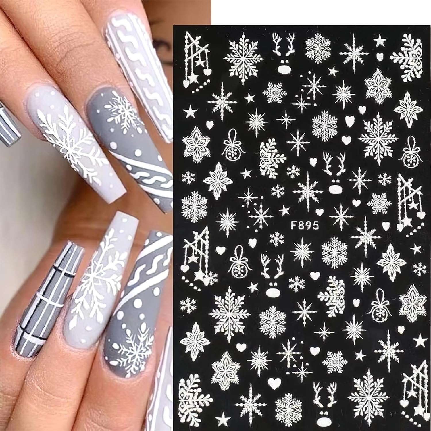 3D 눈송이 네일 아트 데칼, 화이트 크리스마스 디자인 - Nail Art Xmas Stickers 리뷰 및 가격