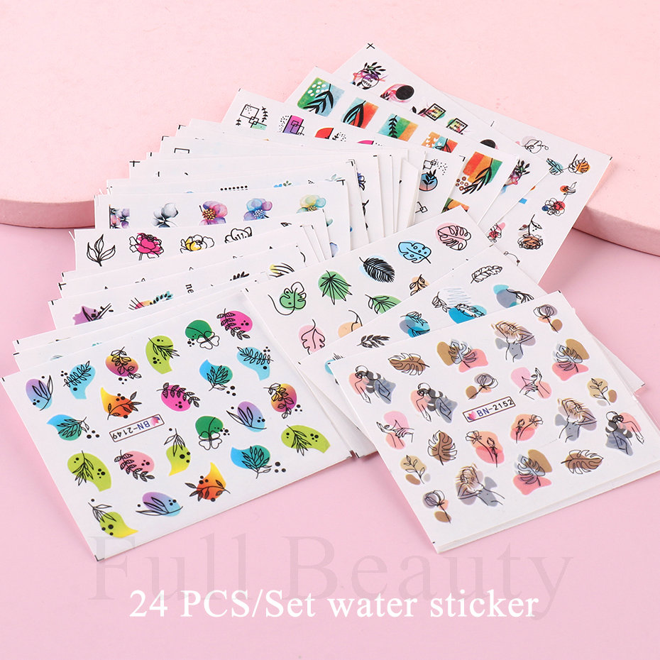 24 개/대 봄 여름 네일 스티커 물 데칼 네일 아트  - Nail Art Full Design 리뷰 및 가격