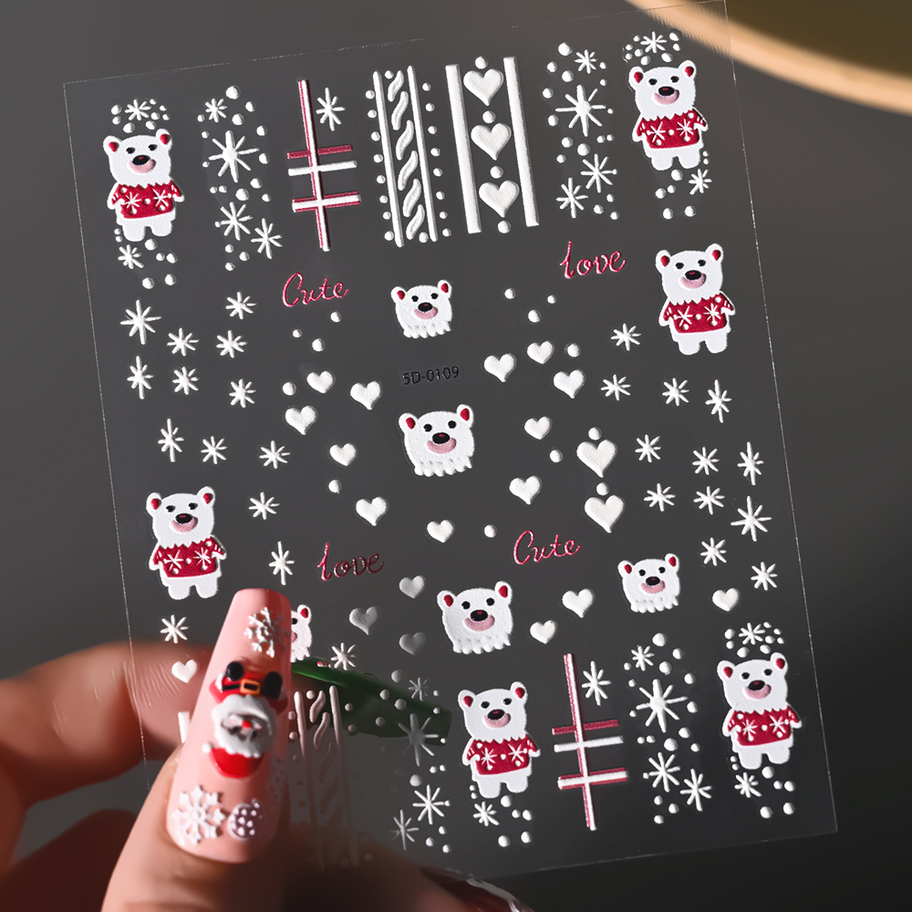 1 시트 5D 양각 크리스마스 네일 아트 스티커 산타  - Nail Art Xmas Stickers 리뷰 및 가격