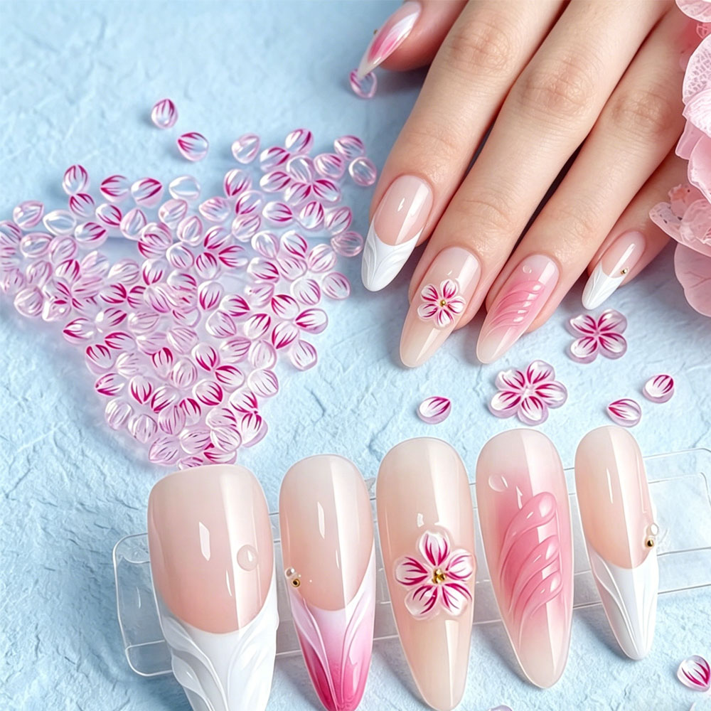100개 투명 옴브레 핑크 레진 꽃 네일 참 장식품,  - Nail Art Ombre Pink 리뷰 및 가격